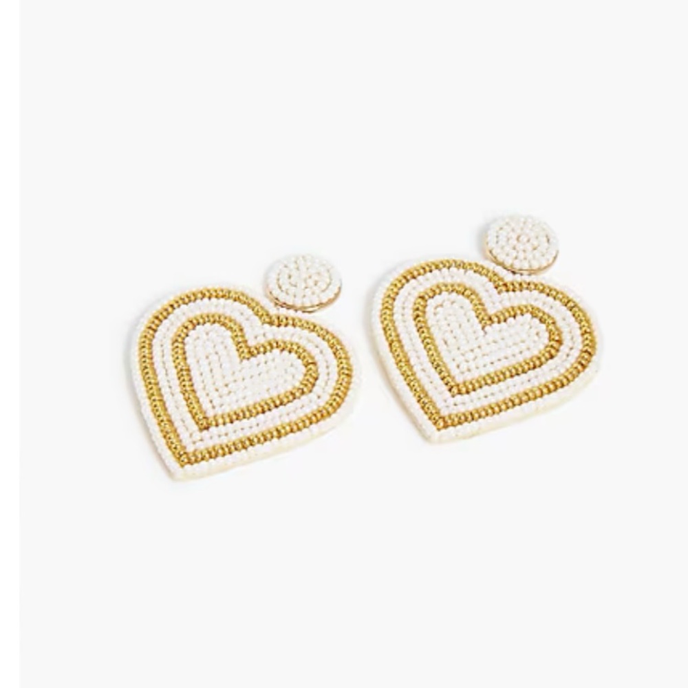 J. Crew Gold and White Heart Earrings NWT